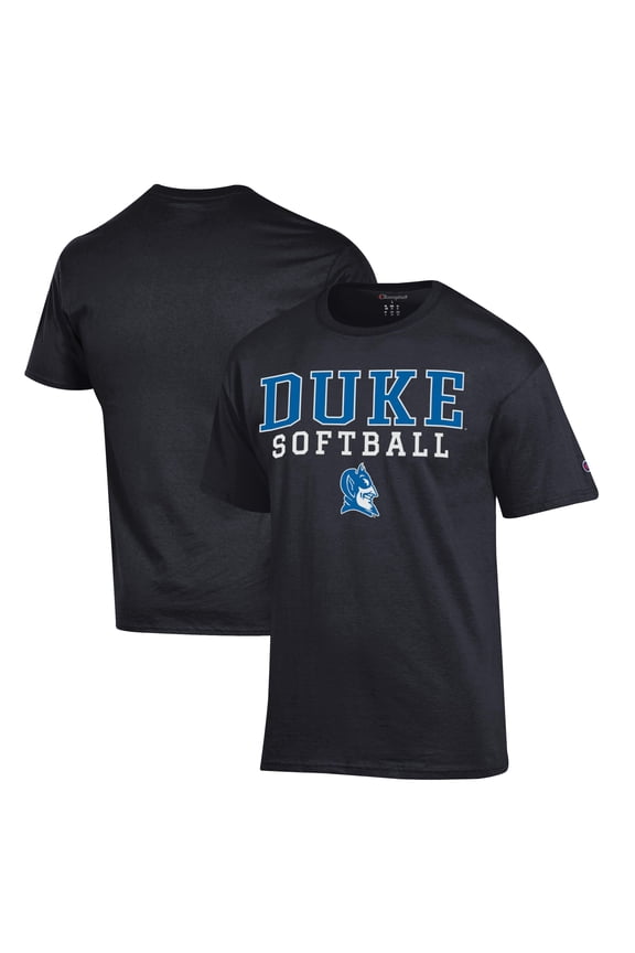 Men's Champion  Black Duke Blue Devils Stacked Logo Softball T-Shirt
