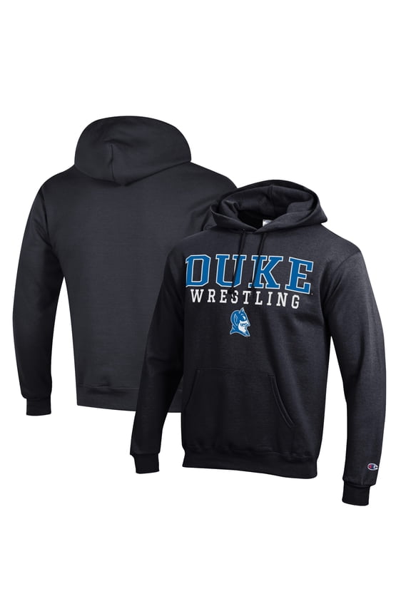 Men's Champion Black Duke Blue Devils Stacked Logo Wrestling Pullover Hoodie
