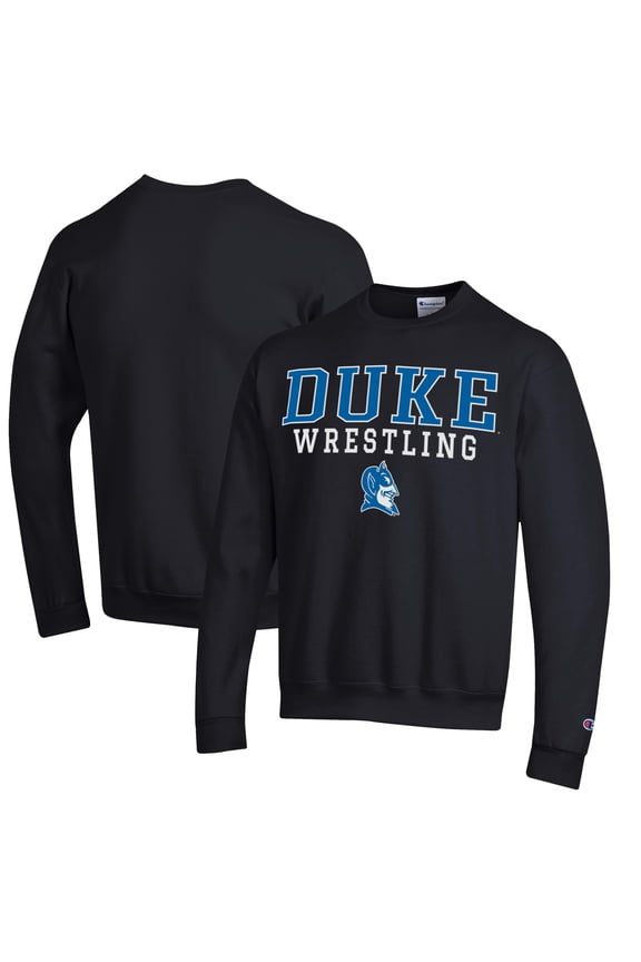 Men's Champion Black Duke Blue Devils Stacked Logo Wrestling Pullover Sweatshirt
