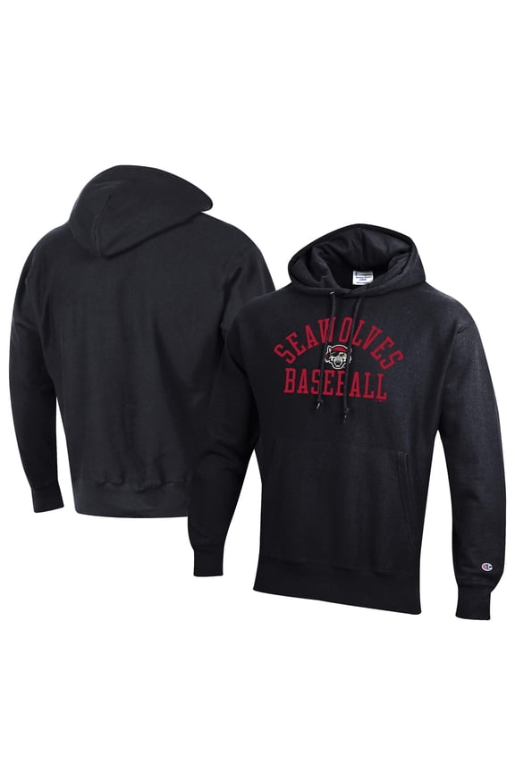 Men's Champion Black Erie SeaWolves Baseball Reverse Weave Pullover Hoodie