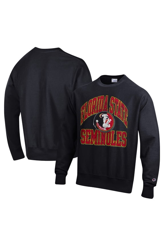 Men's Champion Black Florida State Seminoles Vault Late Night Reverse Weave Pullover Sweatshirt