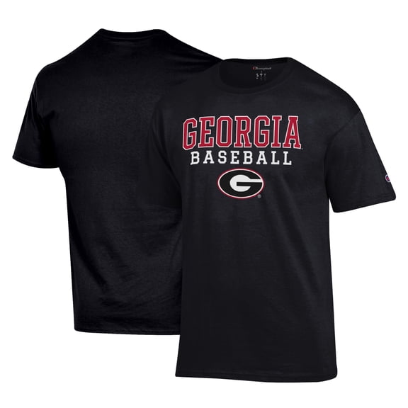 Men's Champion Black Georgia Bulldogs Stack Logo Baseball T-Shirt