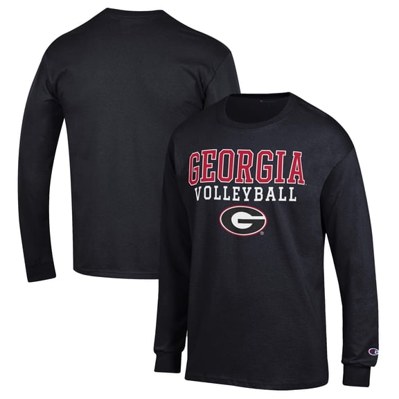 Men's Champion Black Georgia Bulldogs Stack Logo Volleyball Powerblend Long Sleeve T-Shirt
