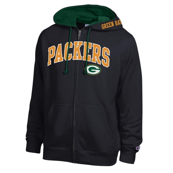 Men's Champion Black/Green Green Bay Packers Full-Zip Hoodie