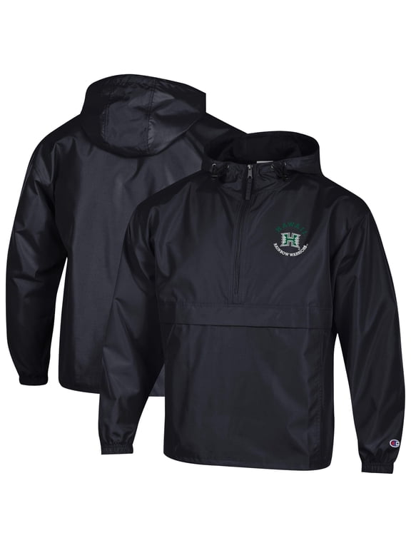 Men's Champion Black Hawaii Rainbow Warriors Embroidered Half-Zip Hooded Packable Jacket