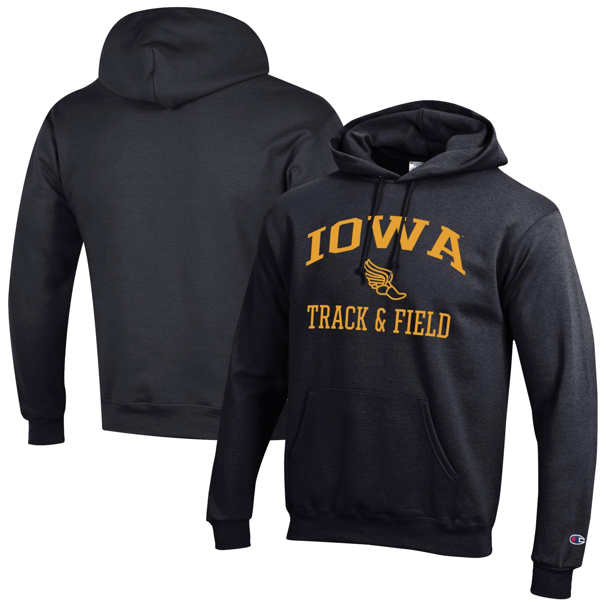 Men's Champion  Black Iowa Hawkeyes Track & Field Icon Powerblend Pullover Hoodie