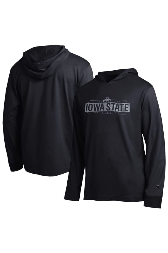 Men's Champion Black Iowa State Cyclones Gradient-All-Star Long Sleeve Hooded T-Shirt