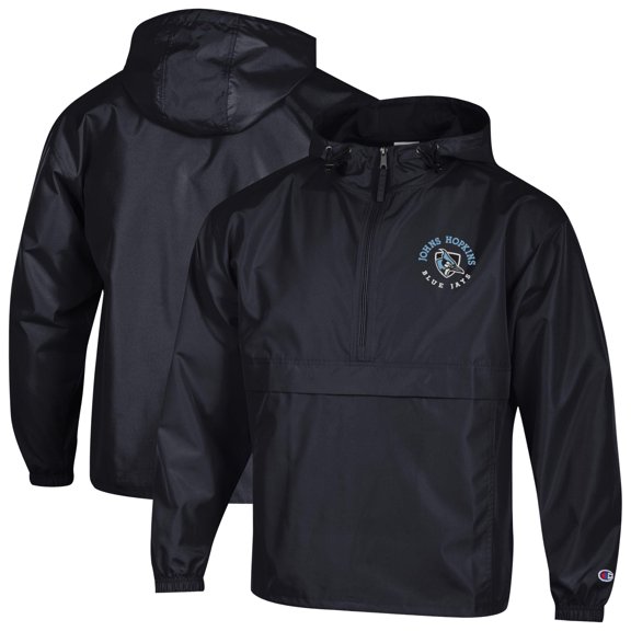 Men's Champion Black Johns Hopkins Blue Jays Embroidered Half-Zip Hooded Packable Jacket
