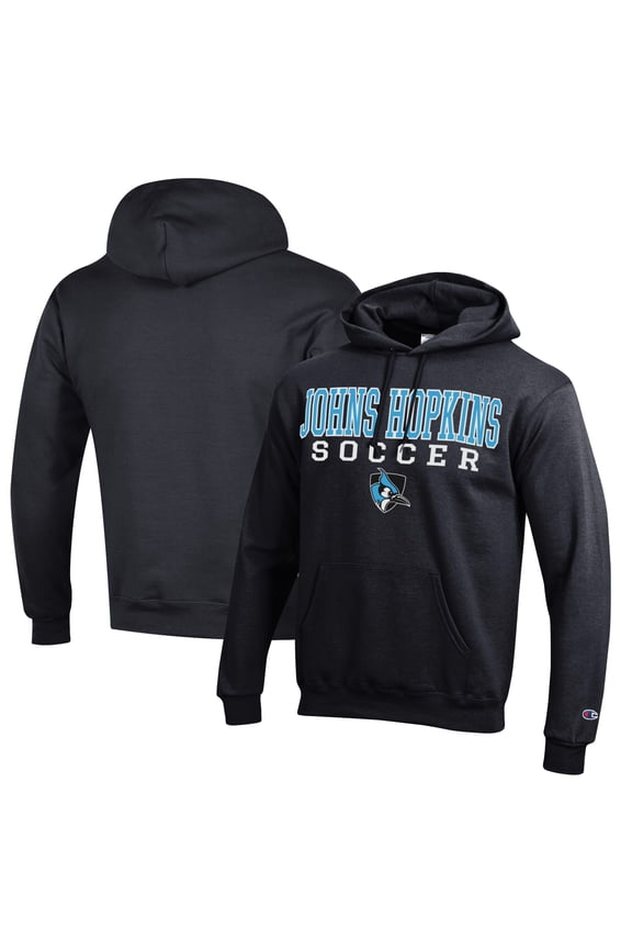 Men's Champion Black Johns Hopkins Blue Jays Soccer Stack Logo Powerblend Pullover Hoodie