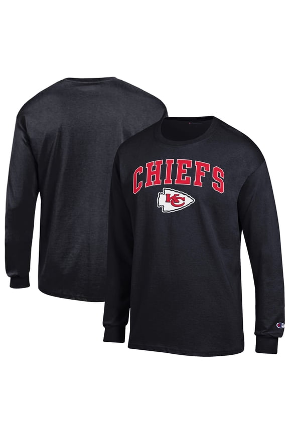 Men's Champion Black Kansas City Chiefs Arch Over Logo Long Sleeve T-Shirt