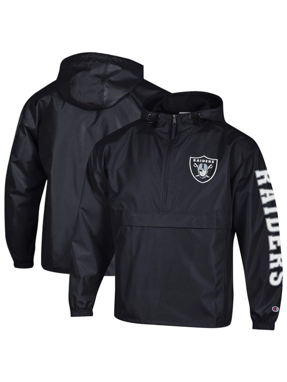 Men's Champion Black Las Vegas Raiders Packable Hooded Windbreaker Half-Zip Jacket