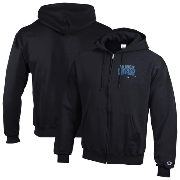 Men's Champion Black Los Angeles Dodgers Eco Powerblend Full-Zip Hoodie