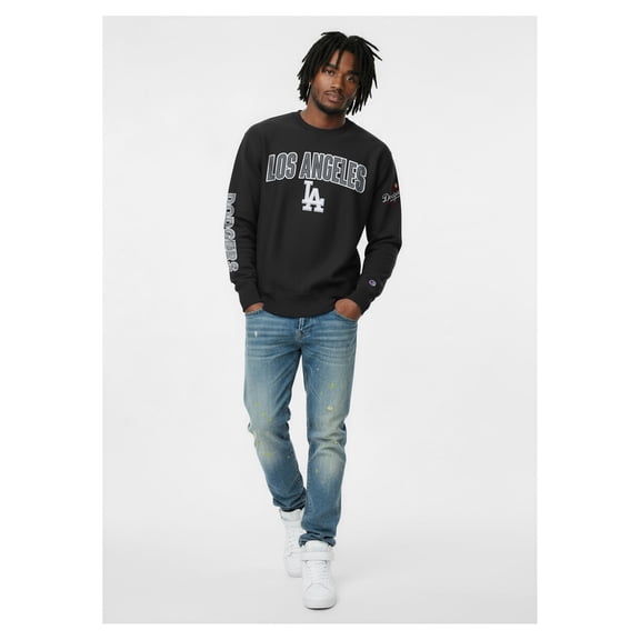 Men's Champion  Black Los Angeles Dodgers Reverse Weave Chenille Sweatshirt