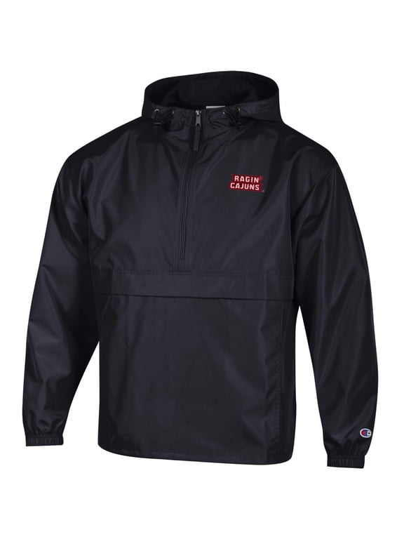 Men's Champion Black Louisiana Ragin' Cajuns Packable Half-Zip Hooded Jacket
