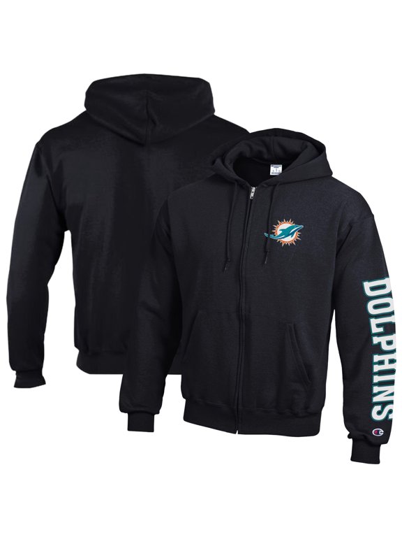 Men's Champion Black Miami Dolphins Powerblend Fleece Full-Zip Hoodie