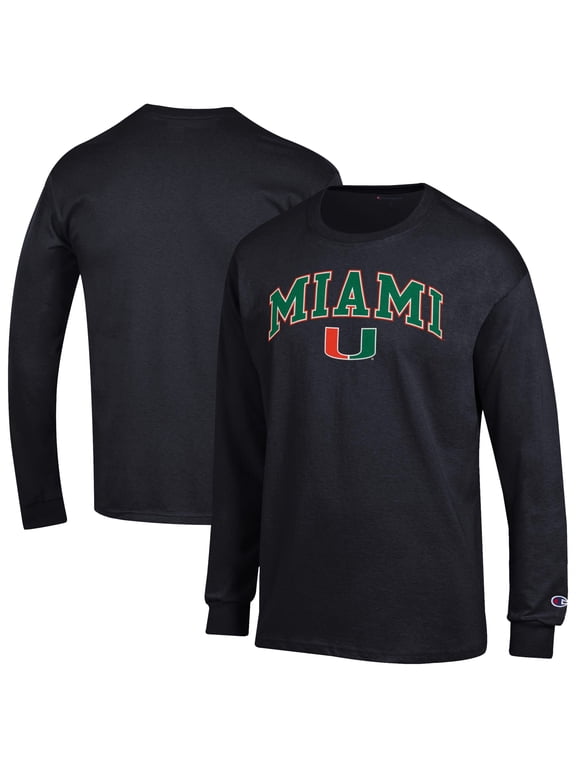 Men's-Champion Black Miami Hurricanes Arch Over Logo Long Sleeve T-Shirt