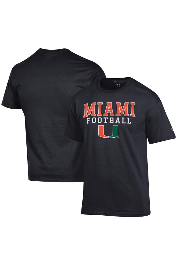 Men's Champion Black Miami Hurricanes Football Stack  T-Shirt