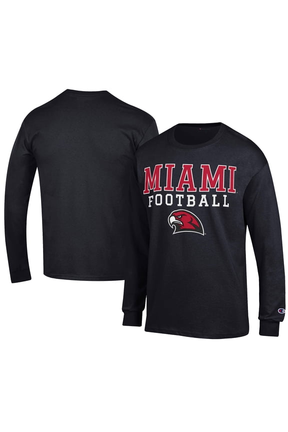 Men's Champion Black Miami University RedHawks Football Jersey Long Sleeve T-Shirt