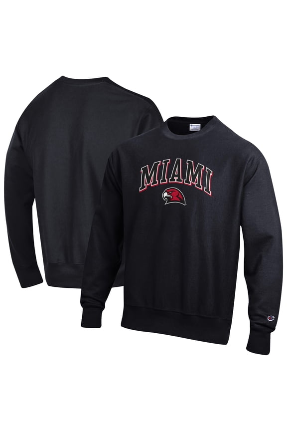 Men's Champion Black Miami University RedHawks Reverse Weave Sweatshirt