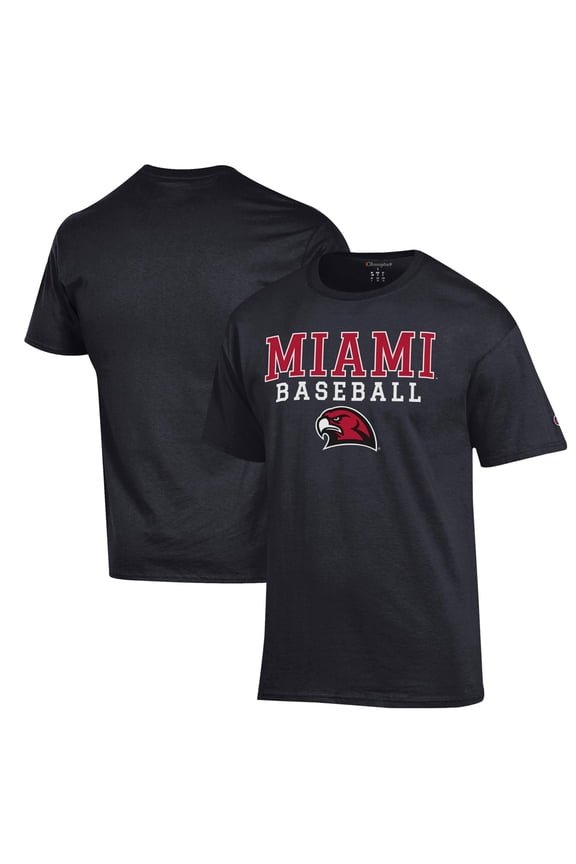 Men's Champion Black Miami University RedHawks Stack Baseball T-Shirt