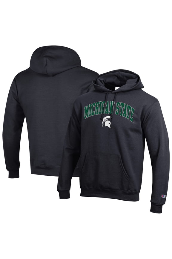 Men's-Champion Black Michigan State Spartans Arch Over Logo Pullover Hoodie