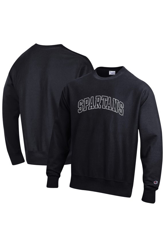 Men's Champion Black Michigan State Spartans Reverse Weave Crewneck Sweatshirt