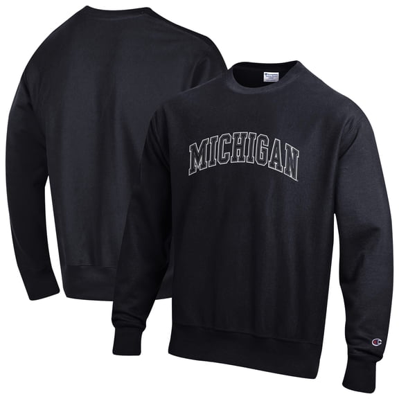 Men's Champion  Black Michigan Wolverines Reverse Weave Crewneck Sweatshirt