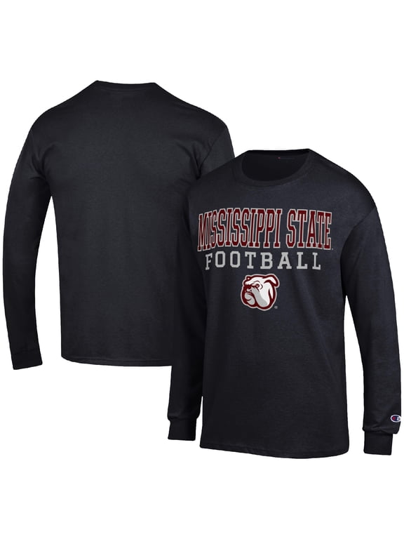Men's Champion Black Mississippi State Bulldogs Football Stack Long Sleeve T-Shirt