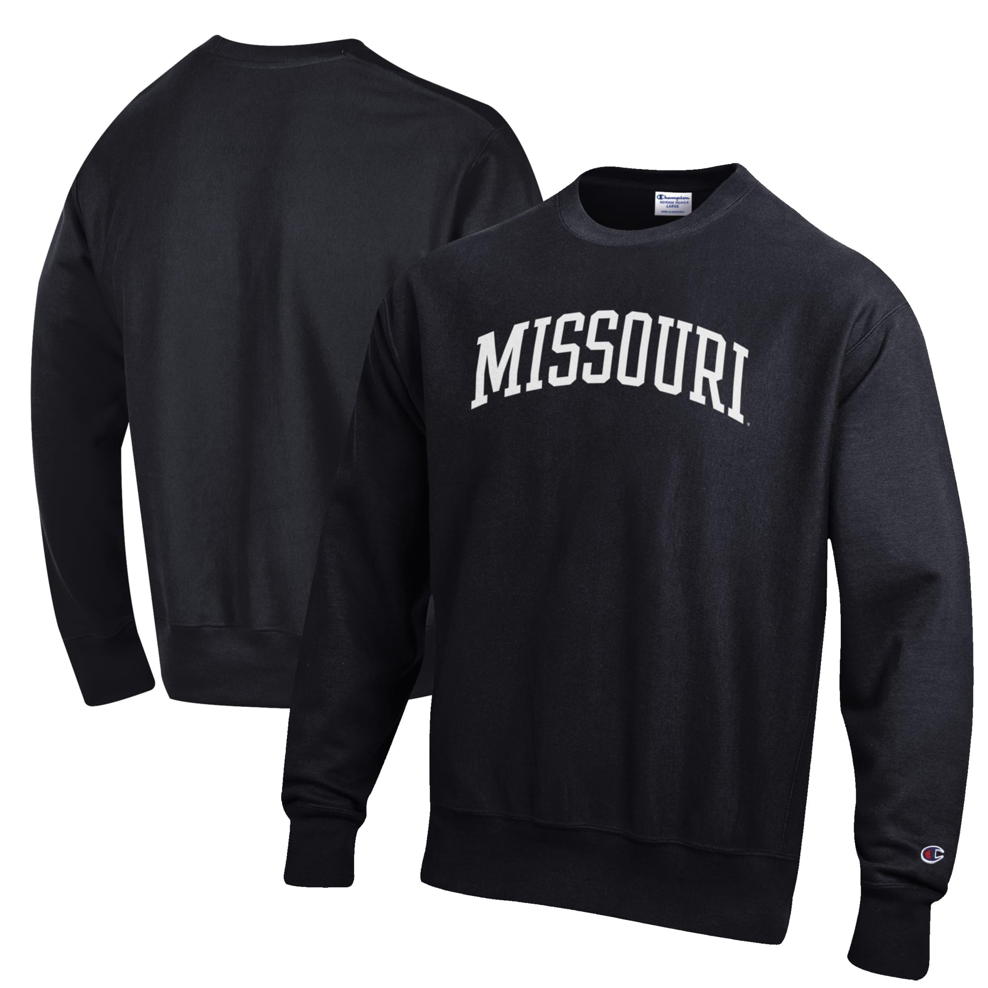 Men's Champion Black Missouri Tigers Reverse Weave Fleece Crewneck