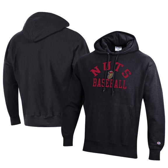 Men's Champion Black Modesto Nuts Baseball Reverse Weave Pullover Hoodie