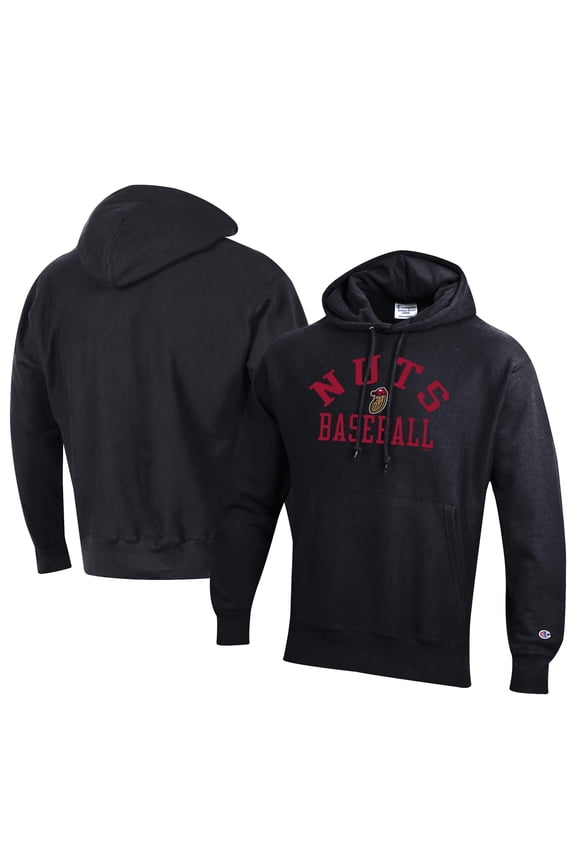 Men's Champion Black Modesto Nuts Baseball Reverse Weave Pullover Hoodie