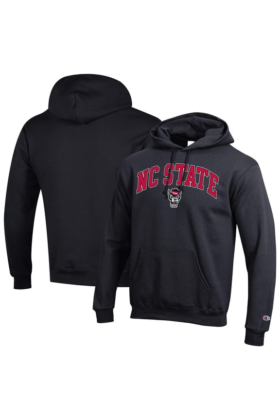 Men's-Champion Black NC State Wolfpack Arched Logo Fleece Pullover Hoodie
