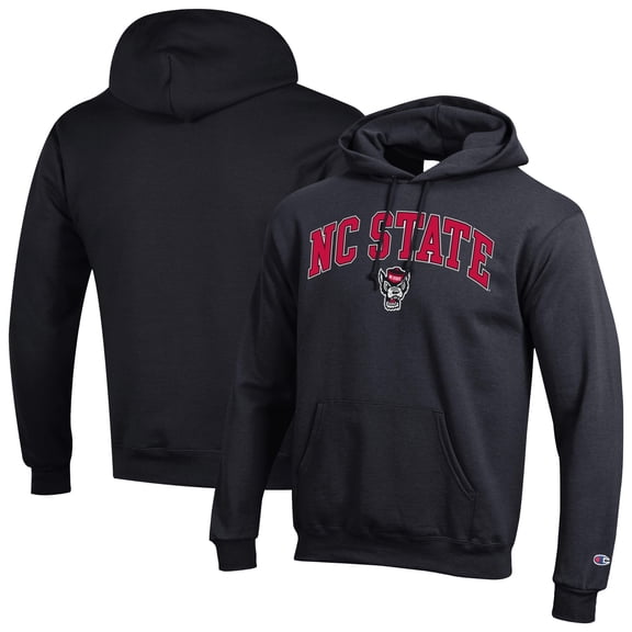 Men's-Champion Black NC State Wolfpack Arched Logo Fleece Pullover Hoodie