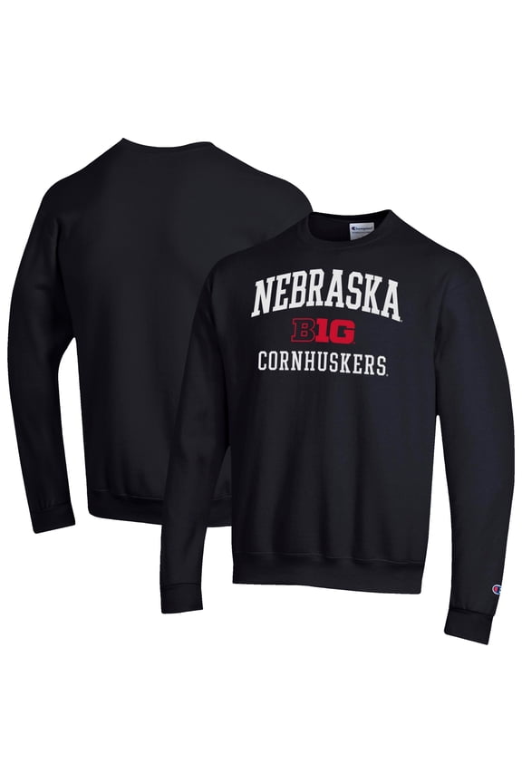 Men's Champion Black Nebraska Huskers Big Ten Powerblend Pullover Sweatshirt