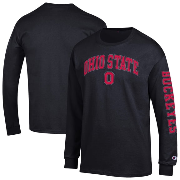 Men's Champion Black Ohio State Buckeyes Arch Over Logo 2-Hit Long Sleeve T-Shirt