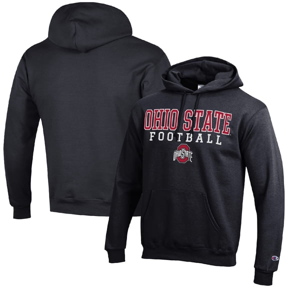 Men's Champion Black Ohio State Buckeyes Football Stack Pullover Hoodie