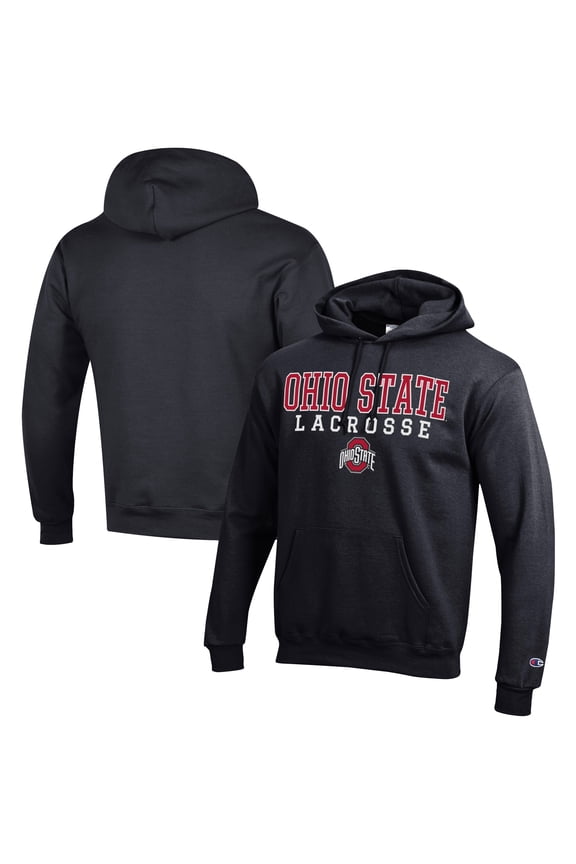 Men's Champion Black Ohio State Buckeyes Lacrosse Stack Pullover Hoodie