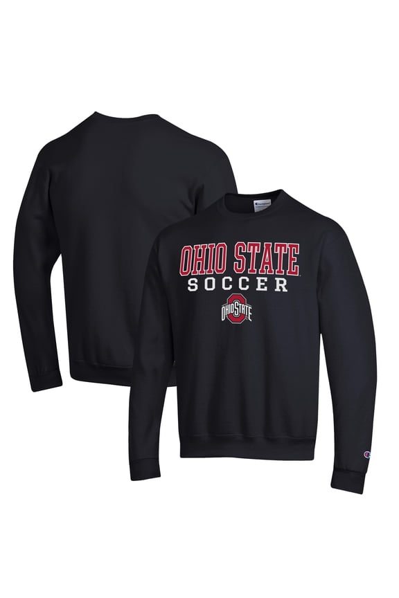 Men's Champion Black Ohio State Buckeyes Soccer Stack Logo Powerblend Pullover Sweatshirt