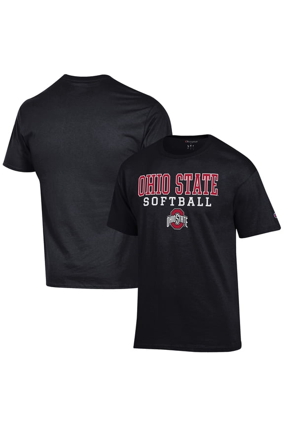 Men's Champion Black Ohio State Buckeyes Softball Stack T-Shirt