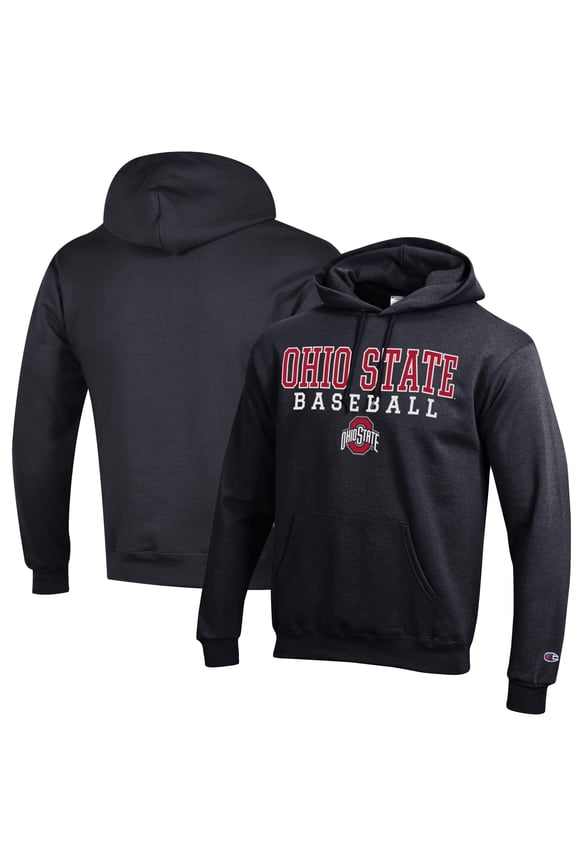 Men's Champion Black Ohio State Buckeyes Stack Logo Baseball Powerblend Pullover Hoodie