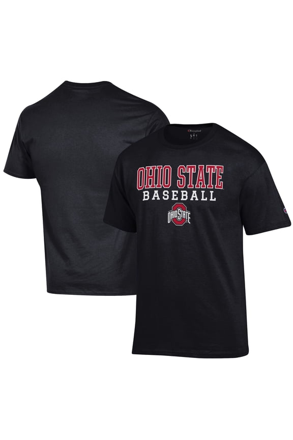 Men's Champion Black Ohio State Buckeyes Stack Logo Baseball T-Shirt