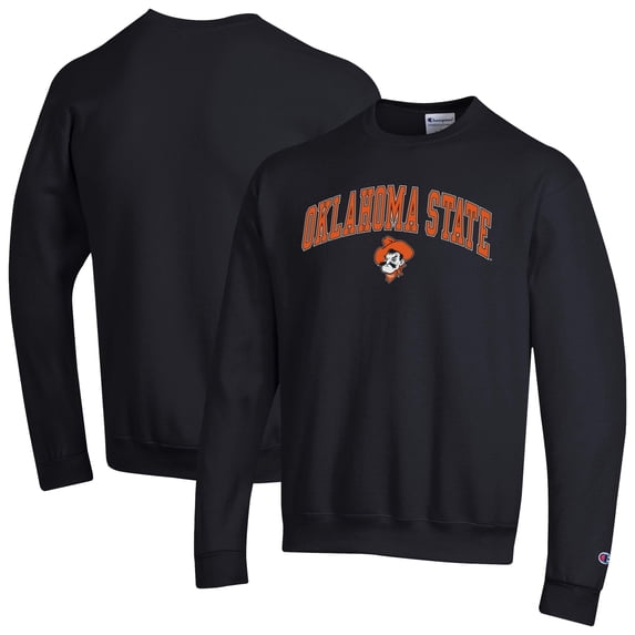 Men's-Champion Black Oklahoma State Cowboys Arch Over Logo Pullover Sweatshirt