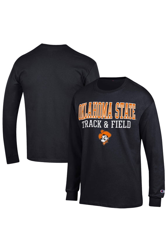 Men's Champion  Black Oklahoma State Cowboys Track & Field Stack Long Sleeve T-Shirt