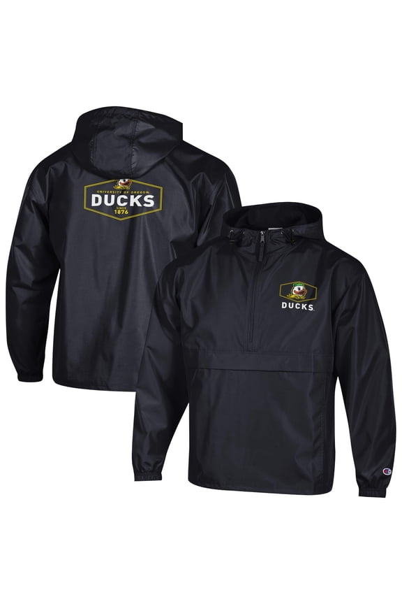 Men's Champion Black Oregon Ducks Delay Packable Half-Zip Jacket