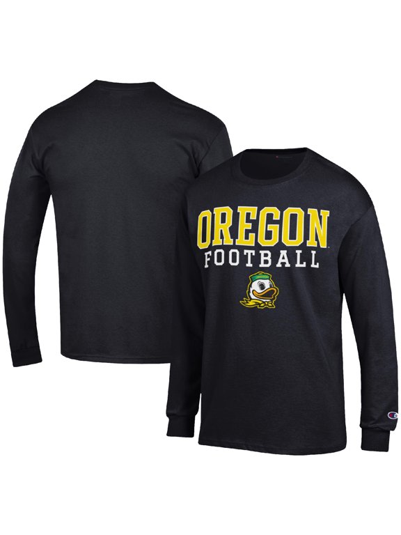 Men's Champion Black Oregon Ducks Football Stack Long Sleeve T-Shirt