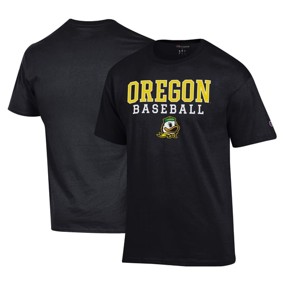 Men's Champion Black Oregon Ducks Primary Team Logo Stack Logo Baseball Powerblend T-Shirt