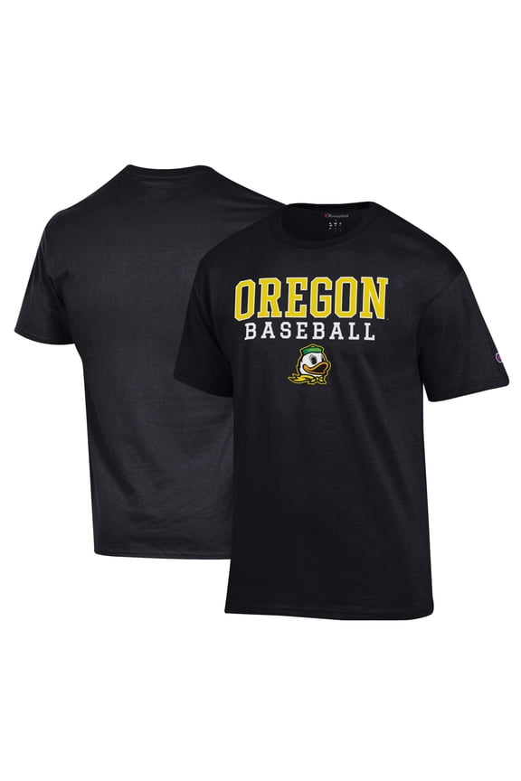 Men's Champion Black Oregon Ducks Primary Team Logo Stack Logo Baseball Powerblend T-Shirt