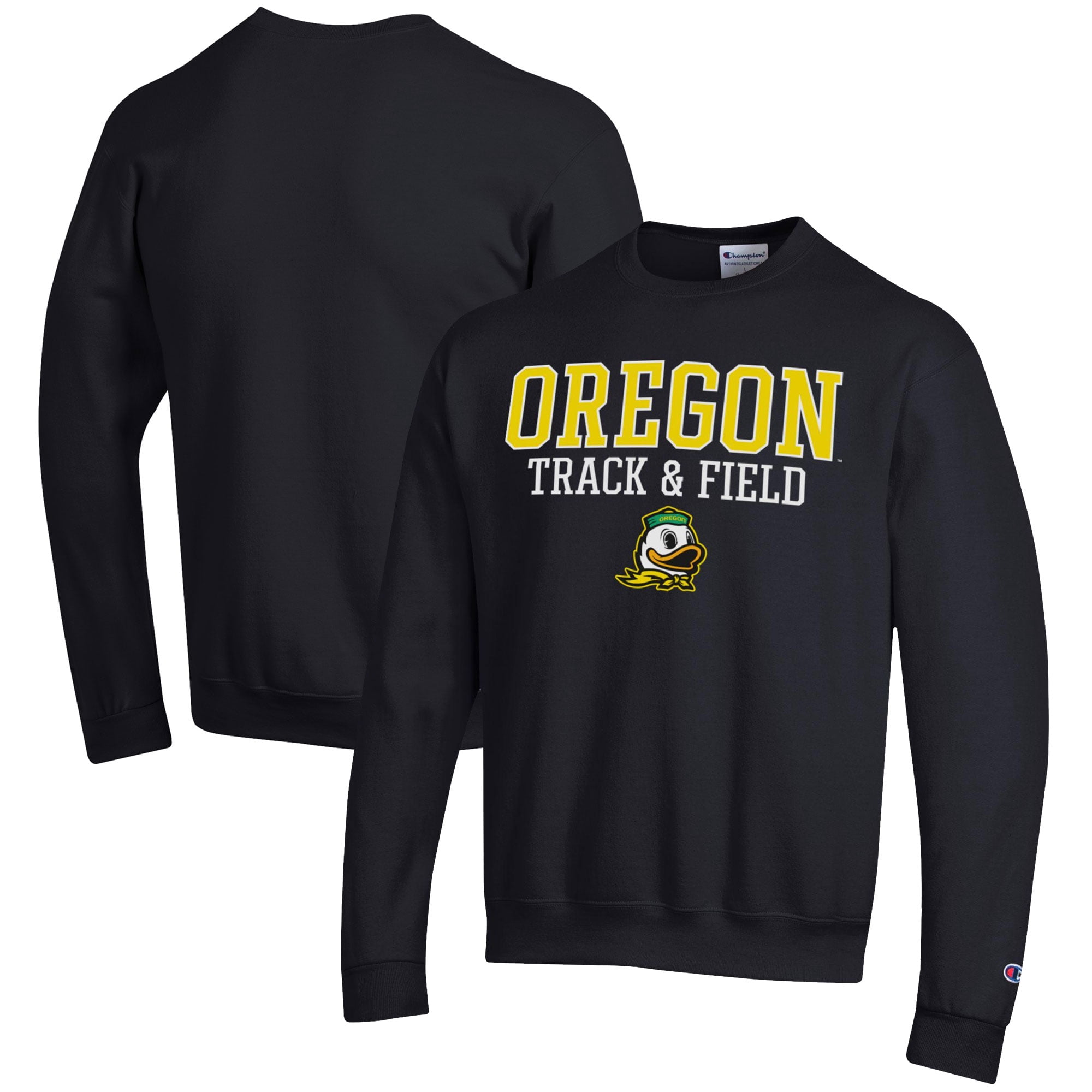 Men's Champion  Black Oregon Ducks Track & Field Stack Powerblend Pullover Sweatshirt