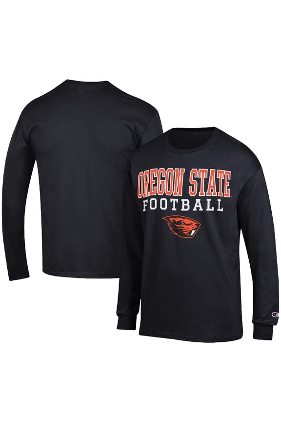 Men's Champion Black Oregon State Beavers Football Stack Long Sleeve T-Shirt