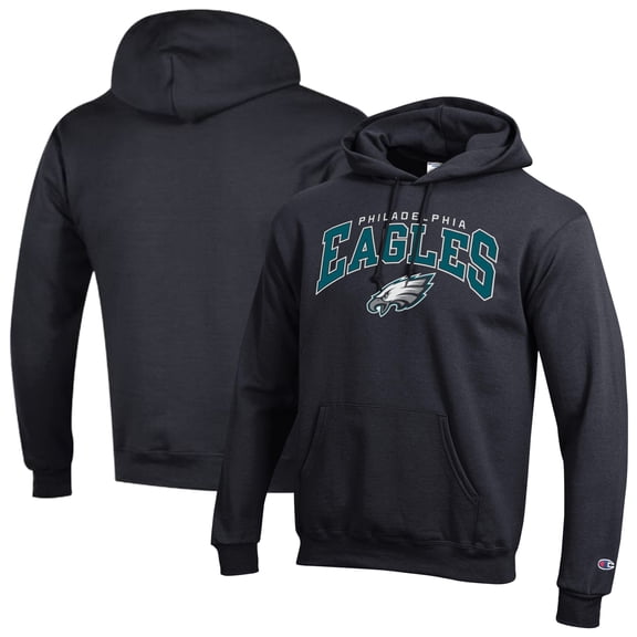 Men's Champion Black Philadelphia Eagles Powerblend Arch over Logo Hoodie